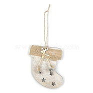 Wooden Pendant Decorations with Bell, Hemp Rope Christmas Tree Hanging Ornament, Christmas Socking, 100x90x10mm(XMAS-PW0001-173E)