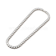 Clear Cubic Zirconia Tennis Necklace, 304 Stainless Steel Link Chain Necklace for Women, Stainless Steel Color, Link: 6x6x5mm, 17.72 inch(45cm)(NJEW-E038-10B-P)