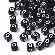 Opaque Acrylic Beads, Horizontal Hole, Alphabet Style, Cube, Black & White, Letter.G, 5x5x5mm, Hole: 2mm, about 5000pcs/500g(SACR-N002-01G)