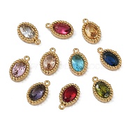 Ion Plating(IP) 304 Stainless Steel Micro Pave Cubic Zirconia Charms, Real 18K Gold Plated, Oval Charm, Mixed Color, 10.5x6.5x3mm, Hole: 0.8mm(STAS-K256-19G)