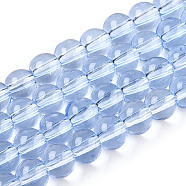 Transparent Glass Beads Strands, Round, Cornflower Blue, 6~6.5mm, Hole: 1.4mm, about 67~70pcs/strand, 14.76 inch~15.16 inch(37.5~38.5cm)(GLAA-T032-T6mm-04)