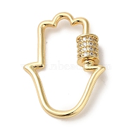 Brass Micro Pave CLear Cubic Zirconia Keychain Clasps, Real 18K Gold Plated, Hamsa Hand, 31x22.5x2.5mm(KK-R162-028B-G)