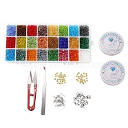 DIY Stretch Jewelry Sets Kits, include Glass Seed Beads, Stainless Steel Needles & Scissors & Beading Tweezers & Lobster Claw Clasps, Alloy & Iron Spacer Beads, Mixed Color, Seed Beads: 4mm, Hole: 1.5mm, about 4800pcs/box(DIY-SZ0001-28)