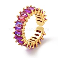 Rectangle Brass Micro Pave Cubic Zirconia Open Cuff Ring for Women, Golden, Medium Violet Red, 7mm, Adjustable(RJEW-Z044-05G-02)