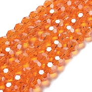 Electroplate Transparent Glass Beads Strands, Faceted(32 Facets), Round, Pearl Luster Plated, Dark Orange, 8mm, Hole: 1mm, about 66~69pcs/strand, 19.29~19.57 inch(49~49.7cm)(EGLA-A035-T8mm-A05)