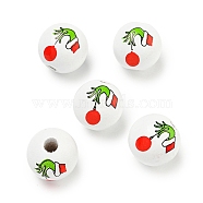 Printed Wood European Beads, Halloween Theme Beads, Round, Body, 15.5~16mm, Hole: 4~4.5mm(WOOD-G022-05A)