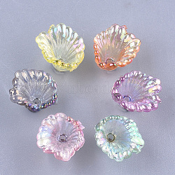 Transparent Acrylic Bead Caps, AB Color, Flower, Mixed Color, 10x12x12mm, Hole: 1.2mm, about 1960pcs/500g(TACR-T007-01)
