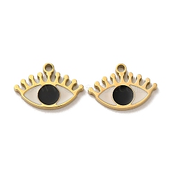 Ion Plating(IP) 316L Surgical Stainless Steel Pendants, with Enamel, Real 18K Gold Plated, Evil Eye Charm, Black, 9x13x1.5mm, Hole: 1.2mm(STAS-D035-05A-G)