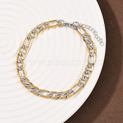 304 Stainless Steel Figaro Chain Bracelets for Women, Ion Plating(IP), Golden & Stainless Steel Color, 7-1/8 inch(18cm)(BJEW-G757-15GP)