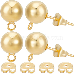 20Pcs 304 Stainless Steel Round Post Stud Earring Findings, with Horizontal Loops and Ear Nut/Earring Backs, Real 24K Gold Plated, 11mm, Hole: 1.8mm, Pin: 0.8mm(STAS-BBC0004-76)