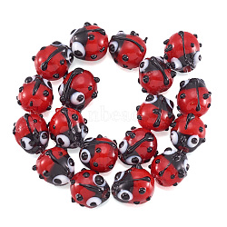 Handmade Lampwork Beads Strands, Ladybug, Red, 10.5~14x9~11x5~8mm, Hole: 1~2mm, about 20pcs/Strand, 8.86 inch~9.06 inch(22.5~23cm)(X1-LAMP-TD001-3)