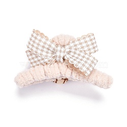 Plastic Claw Hair Clips, Covered with Wool and Cloth, Bowknot & Flower, Linen, 80x47x39mm(PHAR-D010-02)