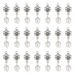 ARRICRAFT 32Pcs Acrylic Imitated Pearl Pendants, with Tibetan Style Alloy Finding, Flower, Antique Silver, 27mm, Hole: 1.8mm(FIND-AR0003-35)