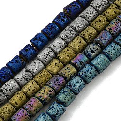 Electroplated Natural Lava Rock Beads Strands, Column, Mixed Color, 4~4.5x4.5~5mm, Hole: 0.9mm, about 78pcs/strand, 16.14''(41~41.5cm)(G-Z032-J04-12)