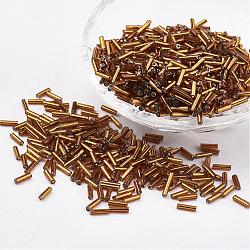 Glass Bugle Beads, Silver Lined, Dark Goldenrod, 9x2mm, Hole: 0.5mm, about 7000pcs/bag(SEED-E001-9mm-31)