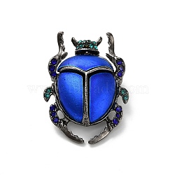 Beetle Enamel Pins, Alloy Rhinestone Brooches for Backpack Clothes, Blue, 35x25.5mm(JEWB-V005-03A)