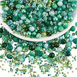 2 Bag Glass Round Beads Set, Colorful & Cracked Faceted Round, with Glass Seed Beads, for DIY Bracelet Jewelry Making, Light Green, 1~10mm, 40g/bag(JX547K)