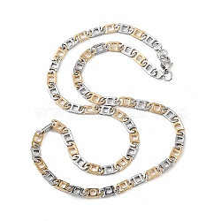 201 Stainless Steel Oval Link Chain Necklaces, with 304 Stainless Steel Clasps, Golden & Stainless Steel Color, 23.90 inch(60.7cm)(NJEW-F222-38GP-10)