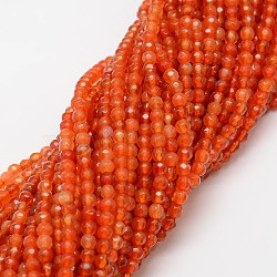 Natural Agate Bead Strands, Dyed, Faceted, Round, Coral, 4mm, Hole: 0.8mm, about 90~92pcs/strand, 14 inch(X-G-G882-4mm-A03-3)