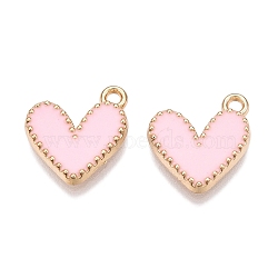 Rack Plating Alloy Enamel Charms, Heart Charm, Golden, Pink, 14.5x13x2mm, Hole: 1.6mm(ENAM-N056-343G-D)