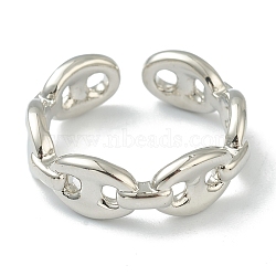 Brass Cuff Rings, Open Rings, Coffee Bean Chain, Long-Lasting Plated, Platinum, US Size 6, Inner Diameter: 17mm(RJEW-L100-011P)