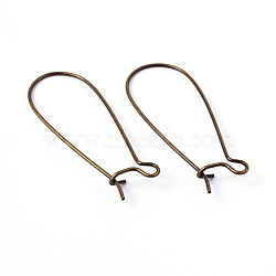 Antique Bronze Plated Brass Hoop Earrings Findings Kidney Ear Wires Making Findings, Lead Free, Cadmium Free and Nickel Free, 20~21 Gauge, 33x14x0.7~0.8mm(X-EC221-NFAB)