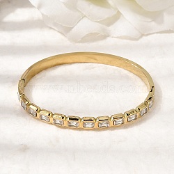 304 Stainless Steel Glass Hinged Bangles for Women, Rectangle, Real 18K Gold Plated, Ion Plating(IP), Long-Lasting Plated, Clear, Inner Diameter: 2.38x1.99 inch(6.05x5.05cm)(BJEW-B168-14G)