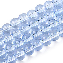 Transparent Glass Beads Strands, Round, Cornflower Blue, 6~6.5mm, Hole: 1.4mm, about 67~70pcs/strand, 14.76 inch~15.16 inch(37.5~38.5cm)(GLAA-T032-T6mm-04)