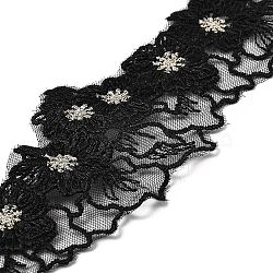 15 Yards Flower Embroidery Polyester Lace Ribbon, for Garment Accessories, Flat, Black, 2-1/8 inch(54mm)(OCOR-A006-02B)