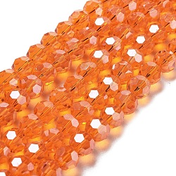 Electroplate Transparent Glass Beads Strands, Faceted, Round, Pearl Luster Plated, Dark Orange, 8mm, Hole: 1mm, about 66~69pcs/strand, 19.29~19.57 inch(49~49.7cm)(EGLA-A035-T8mm-A05)