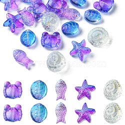 25Pcs 5 Style Ocean Themed Transparent Glass Beads Sets, Mixed Shapes, Blue, 12~15x8~15x5~9mm, Hole: 1mm, 5pcs/style(GLAA-YW0003-40C)