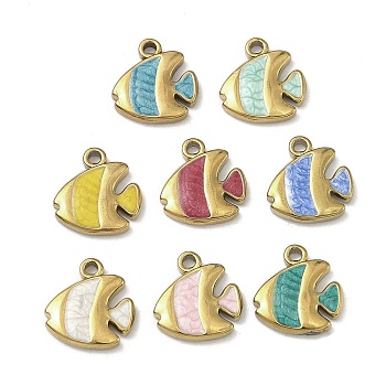 304 Stainless Steel Enamel Pendants, Fish Charms, Golden, Mixed Color, 11.5x11x2mm, Hole: 1.2mm