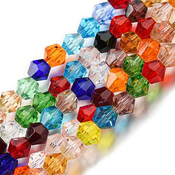 Transparent Glass Beads Strands, Faceted, Bicone, Colorful, 3.5x3mm, Hole: 0.8mm, about 108~123pcs/strand, 12.76~14.61 inch(32.4~37.1cm)