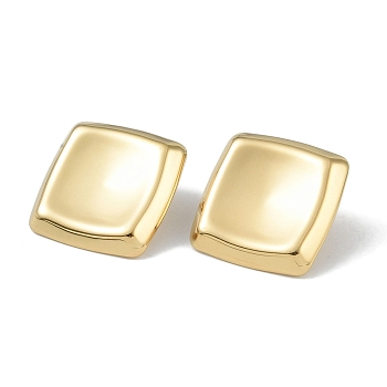 304 Stainless Steel Stud Earring for Women, Square, Real 18K Gold Plated, 25x25mm