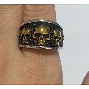 Titanium Steel Finger Rings, Skull, Antique Golden, US Size 10(19.8mm)