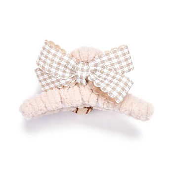 Plastic Claw Hair Clips, Covered with Wool and Cloth, Bowknot & Flower, Linen, 80x47x39mm