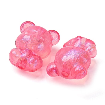 Luminous Transparent Acrylic Beads, with Glitter Powder, Glow in the Dark, Bear, Pink, 21x17x13mm, Hole: 3mm