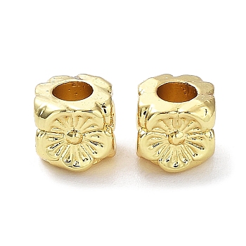 Rack Plating Alloy Beads, Long-Lasting Plated, Lead Free & Cadmium Free, Cube with Flower, Real 18K Gold Plated, 5x5x5mm, Hole: 2.4mm