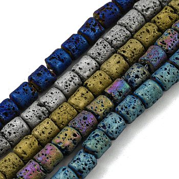 Electroplated Natural Lava Rock Beads Strands, Column, Mixed Color, 4~4.5x4.5~5mm, Hole: 0.9mm, about 78pcs/strand, 16.14''(41~41.5cm)