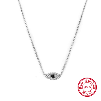 Cubic Zirconia Horse Eye Pendant Necklace, with Rhodium Plated 925 Sterling Silver Chains, with S925 Stamp, Platinum, 16.54 inch(42cm)