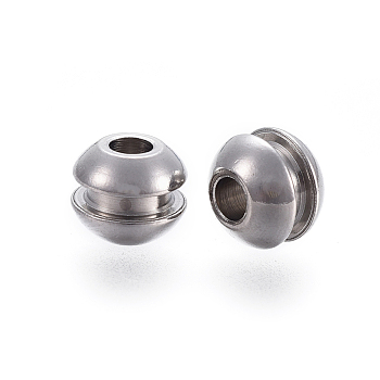 201 Stainless Steel Beads, Grooved Beads, Stainless Steel Color, 8x7mm, Hole: 3mm