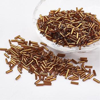 Glass Bugle Beads, Silver Lined, Dark Goldenrod, 9x2mm, Hole: 0.5mm, about 7000pcs/bag