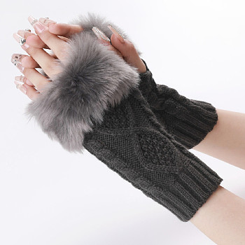 Polyacrylonitrile Fiber Yarn Knitting Fingerless Gloves, Fluffy Winter Warm Gloves with Thumb Hole, Gray, 200~260x125mm