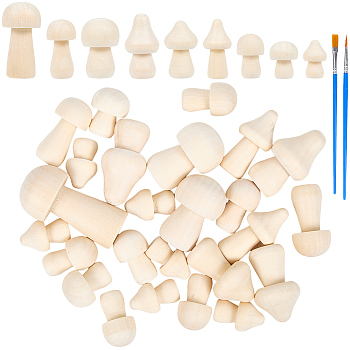 1 Set Plastic Micro Detail Paint Brush, with 25Pcs Unfinished Wood Mushroom Ornaments & 2Pcs Pens, Old Lace, 2.1x1.3x0.2cm