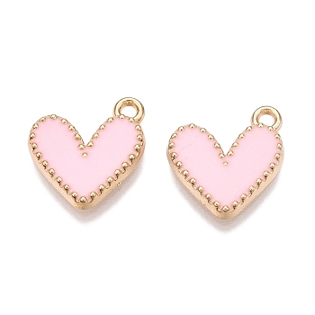 Rack Plating Alloy Enamel Charms, Heart Charm, Golden, Pink, 14.5x13x2mm, Hole: 1.6mm