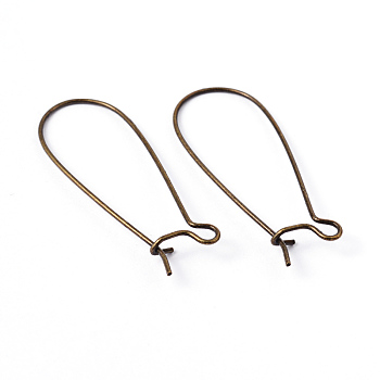 Antique Bronze Plated Brass Hoop Earrings Findings Kidney Ear Wires Making Findings, Lead Free, Cadmium Free and Nickel Free, 20~21 Gauge, 33x14x0.7~0.8mm