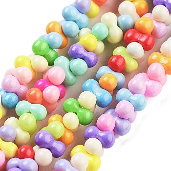 Electroplate Glass Beads Strands, Peanut, Colorful, 3x6x3mm, Hole: 1mm, about 153pcs/strand, 14.25''(36.2cm)