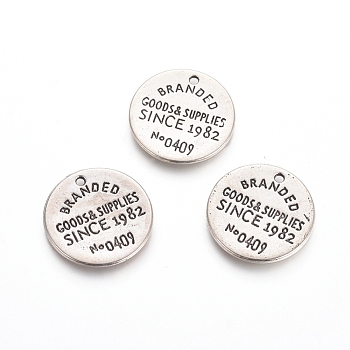 Rack Plating Tibetan Style Alloy Pendants, Quote Pendants, Flat Round with Word, Antique Silver, 17.5x1.5mm, Hole: 1.2mm