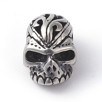 316 Surgical Stainless Steel Beads, Skull Head, Antique Silver, 7x7x10mm, Hole: 1mm