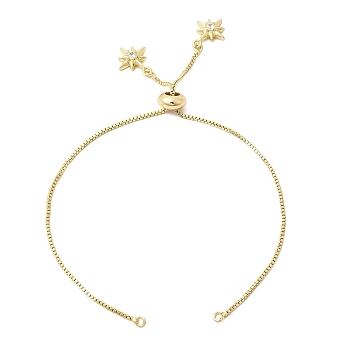 1MM Brass Box Chain Slider Bracelet Making, with Clear Cubic Zirconia Star Charms, Rack Plating, Long-Lasting Plated, Lead Free & Cadmium Free, Real 18K Gold Plated, 9.29 inch(23.6cm), Hole: 2mm